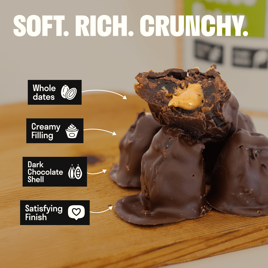 Chocolate Covered California Medjool Date: filled with sunflower butter + Organic espresso